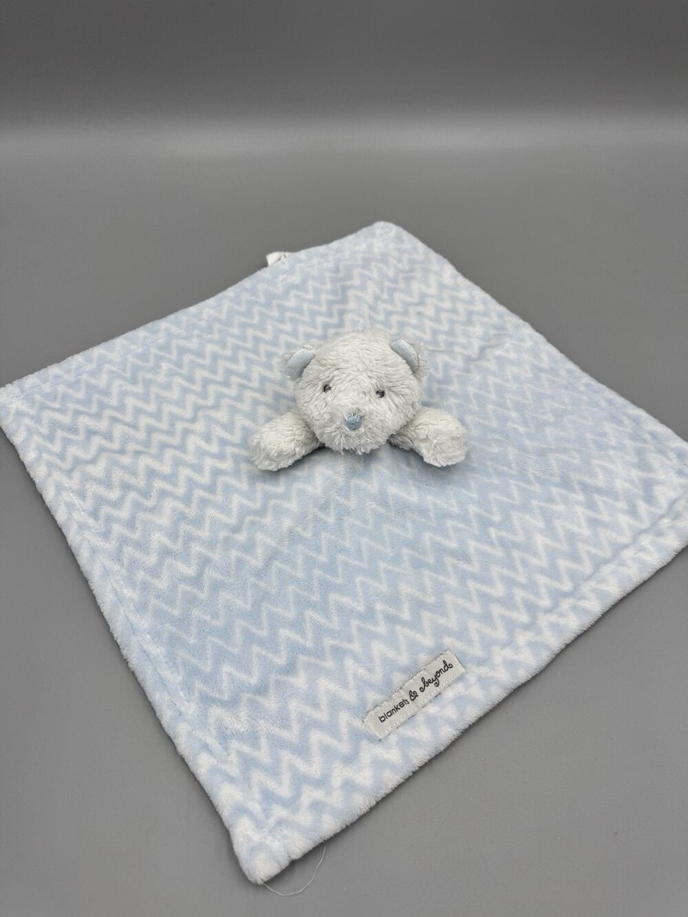 Blankets & Beyond Blue and White Zig-Zag Bear Lovey Baby Security Blanket